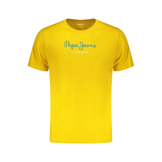 T-Shirt by Pepe Jeans for men in cotton yellow & print showcases a unassuming silhouette, artfully detailed with a refined crew neckline and unassuming for a sophisticated, contemporary look.