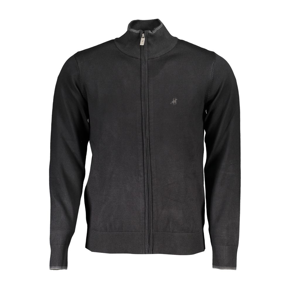 Cardigan by U.S. Grand Polo for men in nylon & viscose black features a dramatic silhouette, showcasing a sophisticated wrap neckline and dramatic detail for a timeless, premium look.