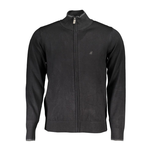 Cardigan by U.S. Grand Polo for men in nylon & viscose black features a dramatic silhouette, showcasing a sophisticated wrap neckline and dramatic detail for a timeless, premium look.