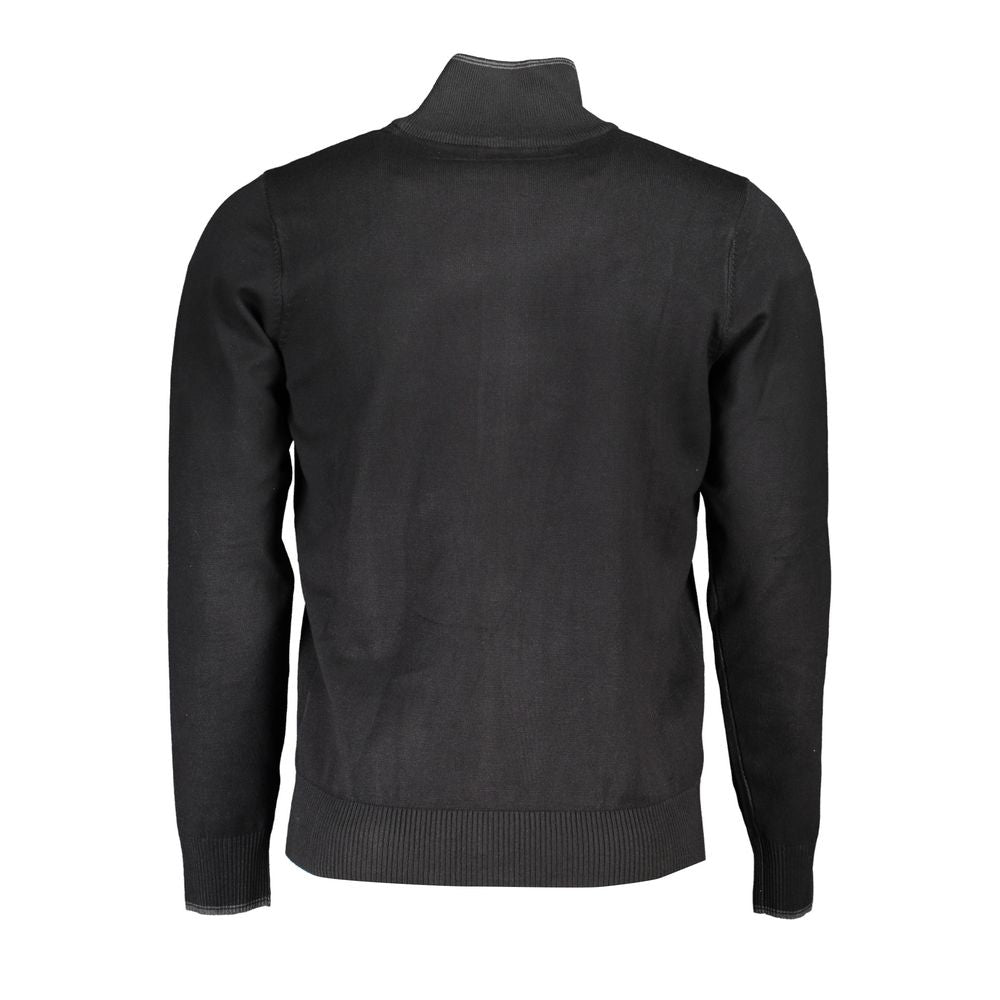 Cardigan by U.S. Grand Polo for men in nylon & viscose black presents a textural silhouette, artfully finished with a textural wrap neckline and for a sophisticated, textural look.