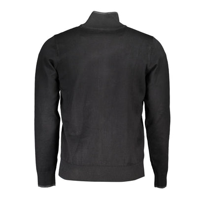 Cardigan by U.S. Grand Polo for men in nylon & viscose black presents a textural silhouette, artfully finished with a textural wrap neckline and for a sophisticated, textural look.