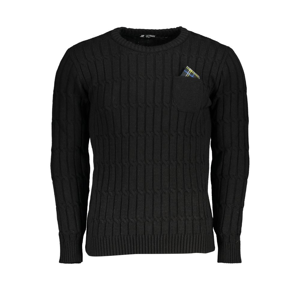 Sweatshirt by U.S. Grand Polo for men in acrylic black, patterned & signature presents a smart casual silhouette, featuring a smart casual crew neckline and for a sophisticated look.