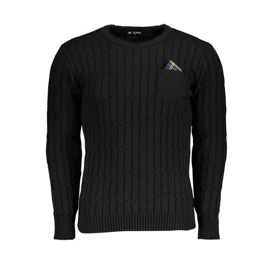Sweatshirt by U.S. Grand Polo for men in acrylic black, patterned & signature presents a smart casual silhouette, featuring a smart casual crew neckline and for a sophisticated look.