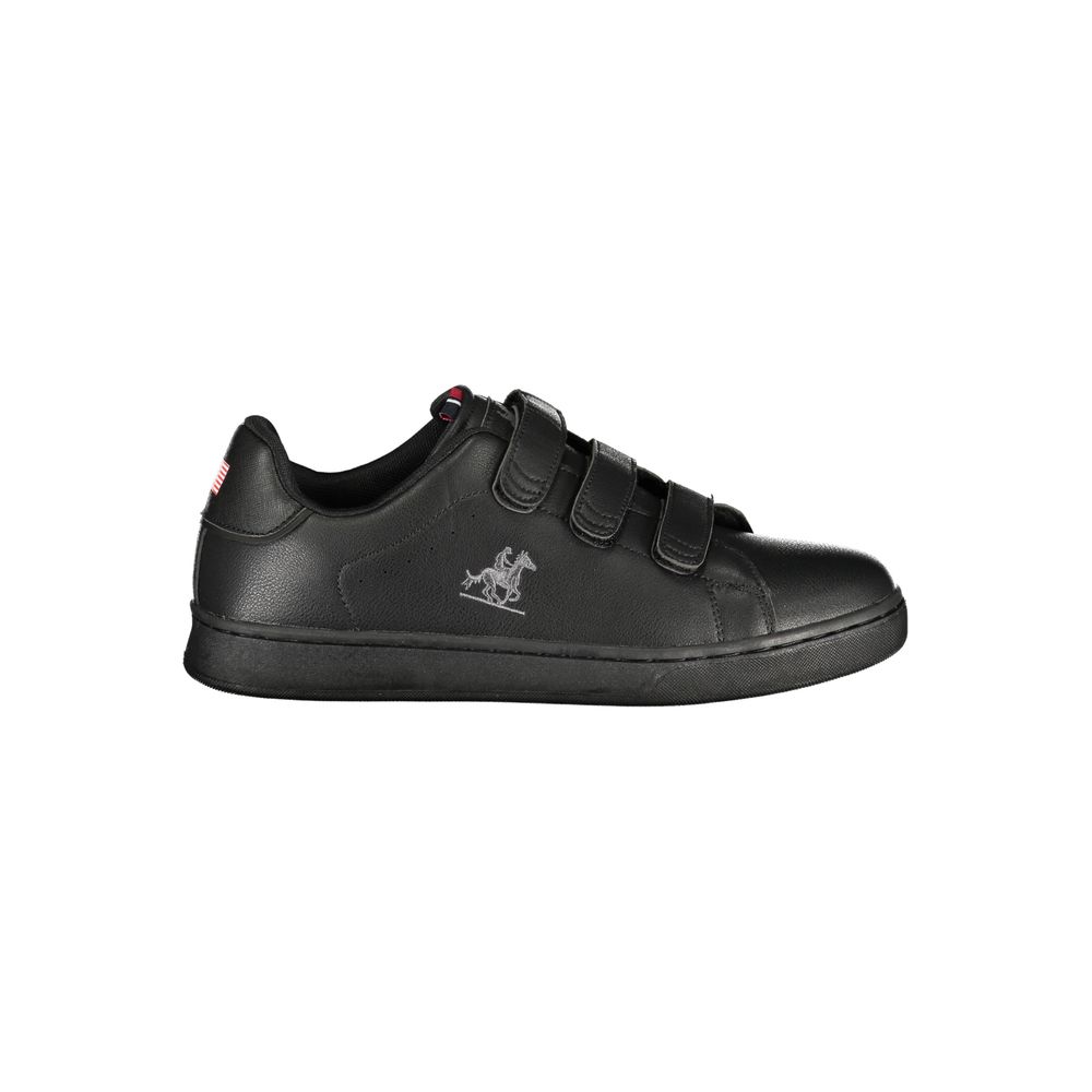 Athletic Sneakers by U.S. Grand Polo for men in polyester & polyurethane black showcases a architectural silhouette, artfully capturing the essence of the Men's Athletic Polyester & Polyurethane Sneakers with its signature architectural athletic style construction.