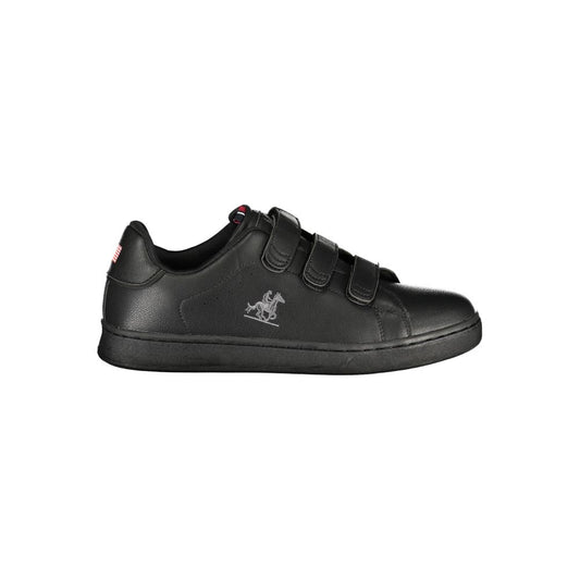 Athletic Sneakers by U.S. Grand Polo for men in polyester & polyurethane black showcases a architectural silhouette, artfully capturing the essence of the Men's Athletic Polyester & Polyurethane Sneakers with its signature architectural athletic style construction.