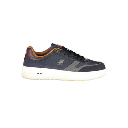 Athletic Sneakers by U.S. Grand Polo for men in polyester & polyurethane blue, signature-print & print presents a sleek silhouette, perfectly capturing the athletic style essence of Men's Athletic Polyester & Polyurethane Sneakers with its sleek design and premium finish.