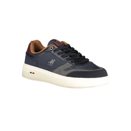 Athletic Sneakers by U.S. Grand Polo for men in polyester & polyurethane blue, signature-print & print features an architectural silhouette, showcasing the premium athletic style of the Men's Athletic Polyester & Polyurethane Sneakers with an architectural finish.