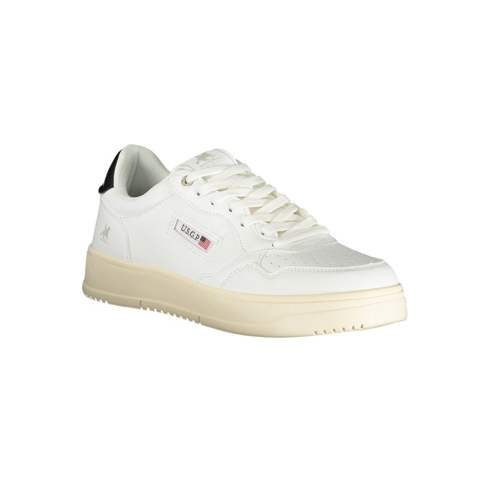 Athletic Sneakers by U.S. Grand Polo for men in polyester & polyurethane white showcases a architectural silhouette, artfully capturing the essence of the Men's Athletic Polyester & Polyurethane Sneakers with its signature architectural athletic style construction.