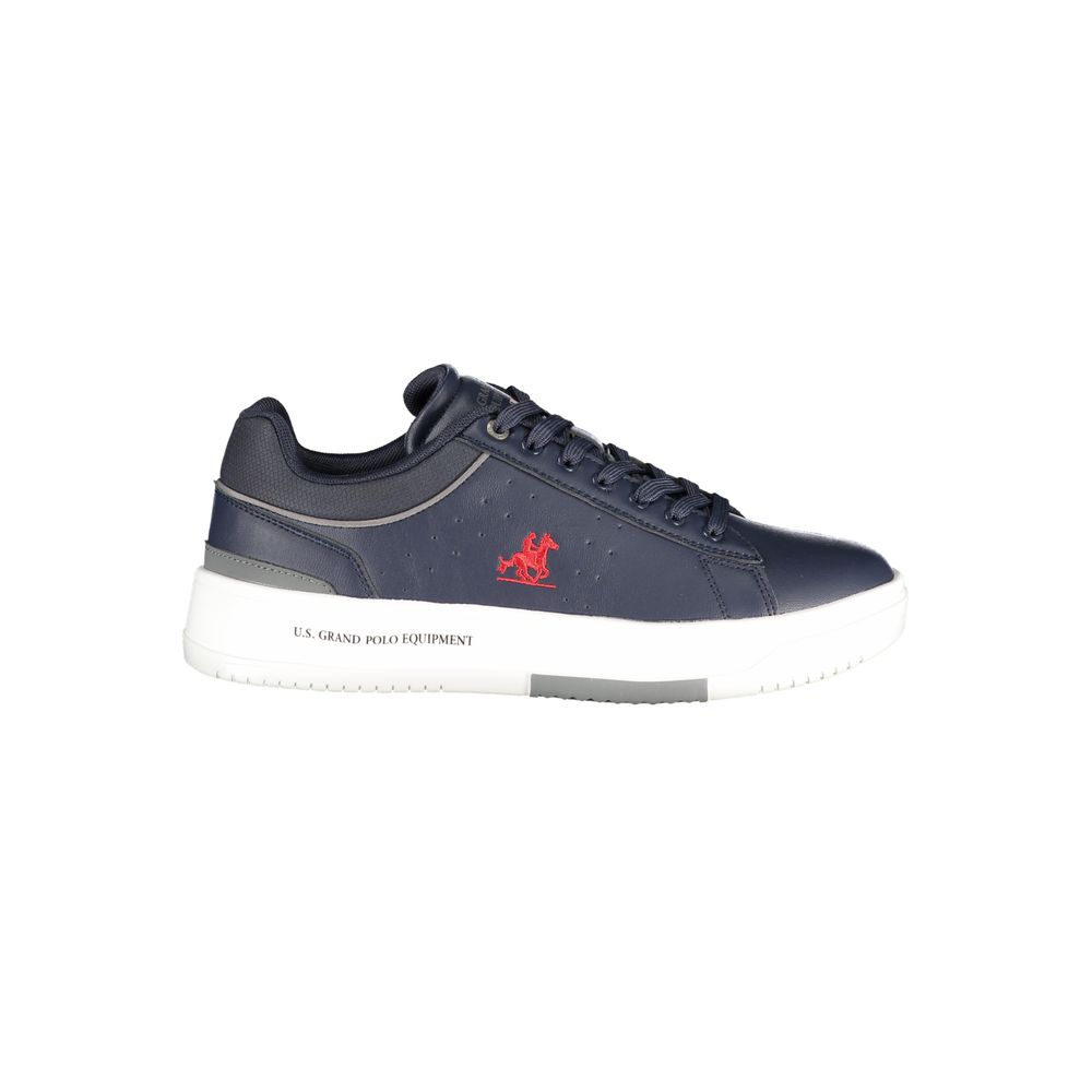 Athletic Sneakers by U.S. Grand Polo for men in polyester & polyurethane blue features an architectural silhouette from the Men's Athletic Polyester & Polyurethane Sneakers collection, showcasing a architectural athletic style for a architectural look.