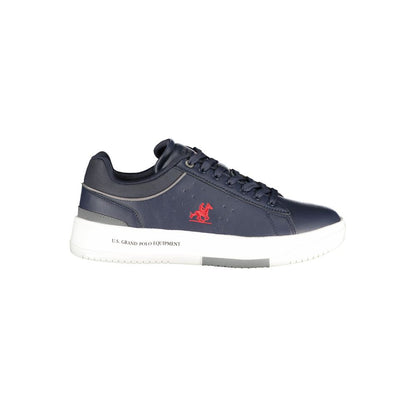 Athletic Sneakers by U.S. Grand Polo for men in polyester & polyurethane blue features an architectural silhouette from the Men's Athletic Polyester & Polyurethane Sneakers collection, showcasing a architectural athletic style for a architectural look.