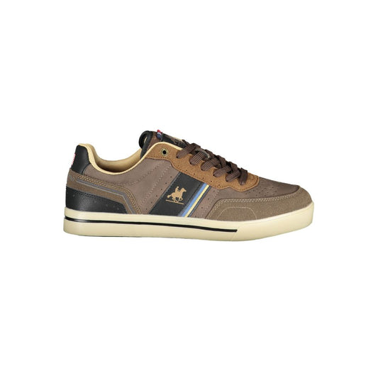 Sneakers by U.S. Grand Polo for men in polyester & polyurethane brown & print features an fashionable silhouette, showcasing the premium Men's Low Top Polyester & Polyurethane Sneakers in a fashionable low-top style that offers a fashionable finish for refined style.