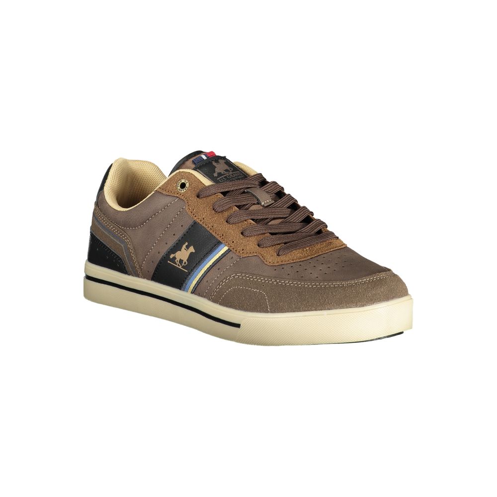 Sneakers by U.S. Grand Polo for men in polyester & polyurethane brown & print features an sumptuous silhouette, showcasing the premium Men's Low-Top Polyester & Polyurethane Sneakers in a sumptuous low-top style that offers a sumptuous finish for refined style.