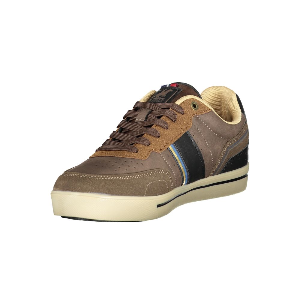 Sneakers by U.S. Grand Polo for men in polyester & polyurethane brown & print presents a sumptuous silhouette from the Men's Low-Top Polyester & Polyurethane Sneakers collection, showcasing a sumptuous low-top style for an elevated aesthetic.