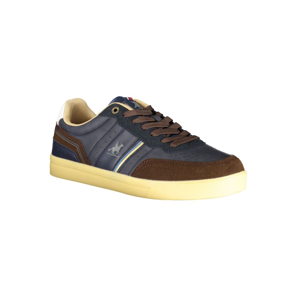 Athletic Sneakers by U.S. Grand Polo for men in polyester & polyurethane beige, blue & signature showcases an impeccable silhouette, defined by an impeccable athletic style design that perfectly captures the essence of the Men's Athletic Polyester & Polyurethane Sneakers.