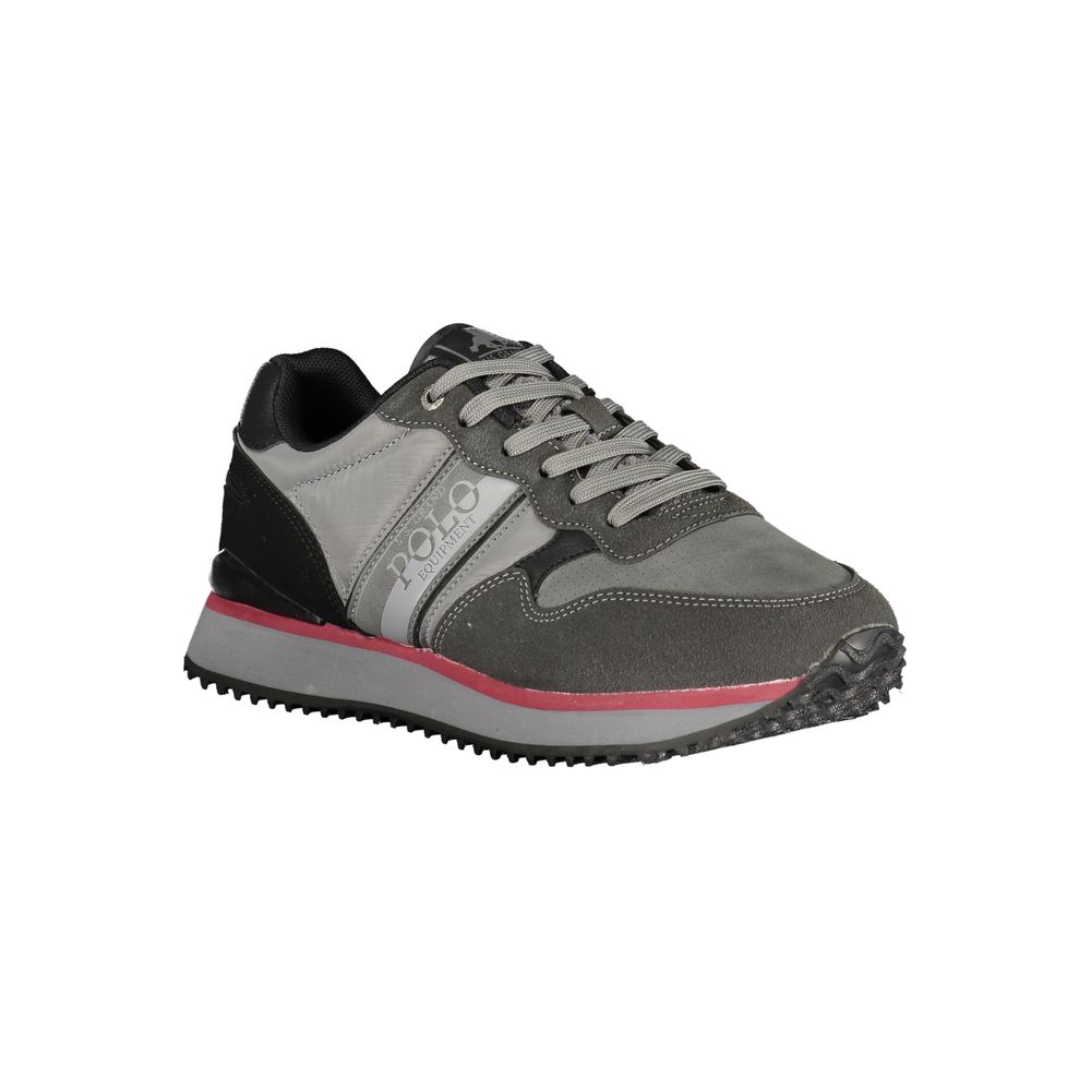 Athletic Sneakers by U.S. Grand Polo for men in polyester & polyurethane gray & print features an architectural silhouette, showcasing the premium athletic style of the Bear Men's Athletic Polyester & Polyurethane Sneakers with an architectural finish.