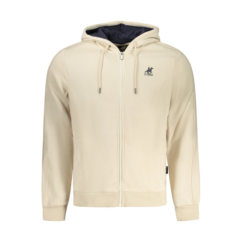 Hooded Sweatshirt Hoodie by U.S. Grand Polo for men in cotton polyester beige, black & print features an avant-garde silhouette, showcasing a sophisticated hooded neckline and detail for a truly avant-garde finish.