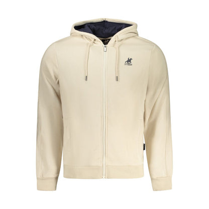 Hooded Sweatshirt Hoodie by U.S. Grand Polo for men in cotton polyester beige, black & print features an avant-garde silhouette, showcasing a sophisticated hooded neckline and detail for a truly avant-garde finish.