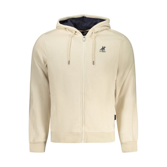 Hooded Sweatshirt Hoodie by U.S. Grand Polo for men in cotton polyester beige, black & print features an avant-garde silhouette, showcasing a sophisticated hooded neckline and detail for a truly avant-garde finish.