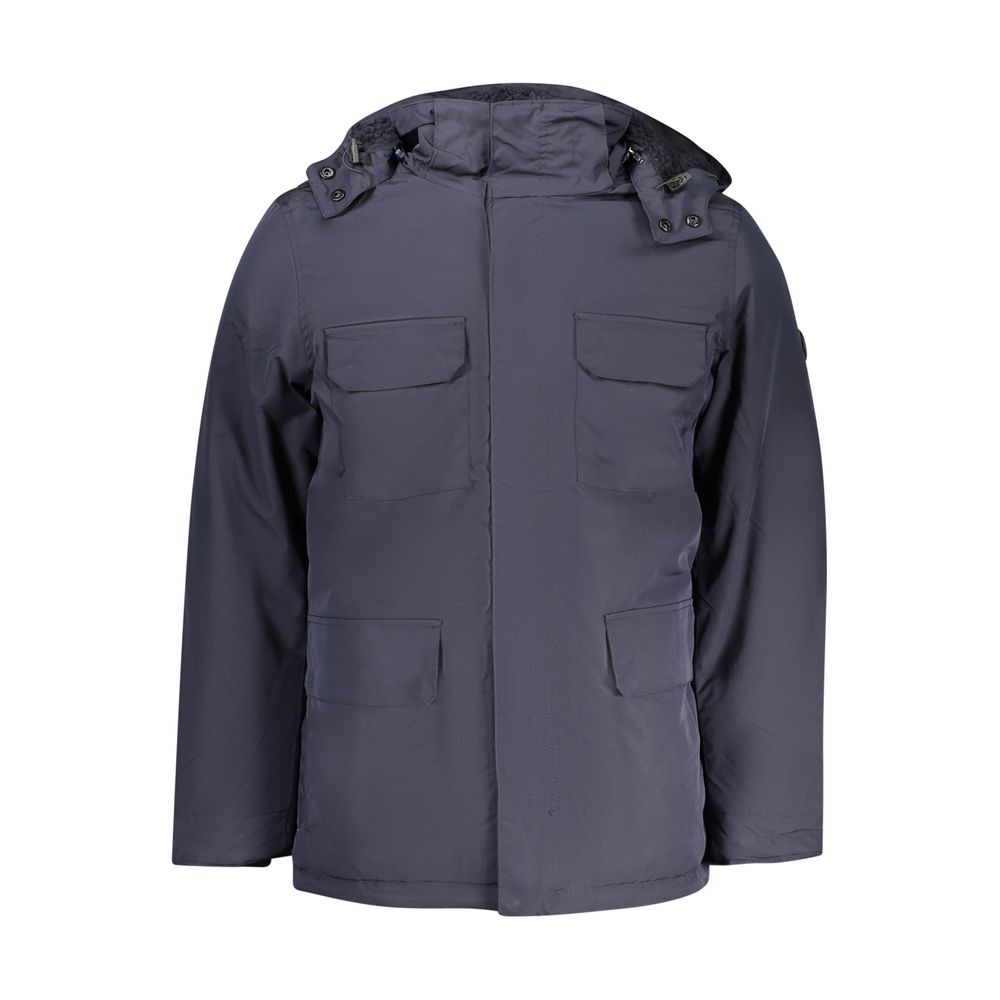 Hooded Parka by U.S. Grand Polo for men in fur sheep leather & plush polyester blue features an avant garde silhouette, showcasing refined pockets & hooded and a sophisticated hooded neckline for a polished look.