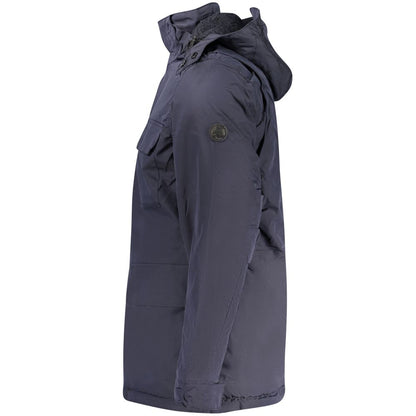 Hooded Parka by U.S. Grand Polo for men in fur sheep leather & plush polyester blue presents a decadent silhouette, showcasing the decadent hooded neckline and functional pockets & hooded for a premium, weather-ready look.