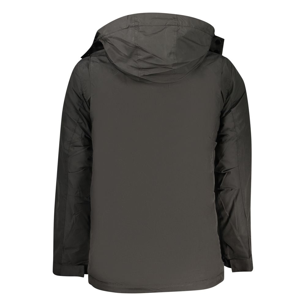 Hooded Parka by U.S. Grand Polo for men in sheep leather polyester fur black & signature features a stylish silhouette, meticulously detailed with a sophisticated hooded neckline and functional pockets & hooded for a stylish finish.