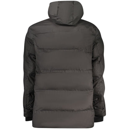 Hooded Windbreaker Jacket by U.S. Grand Polo for men in polyester black features an magnificent silhouette, showcasing the sophisticated hooded neckline and functional pockets, hooded & windproof for a premium, magnificent look.