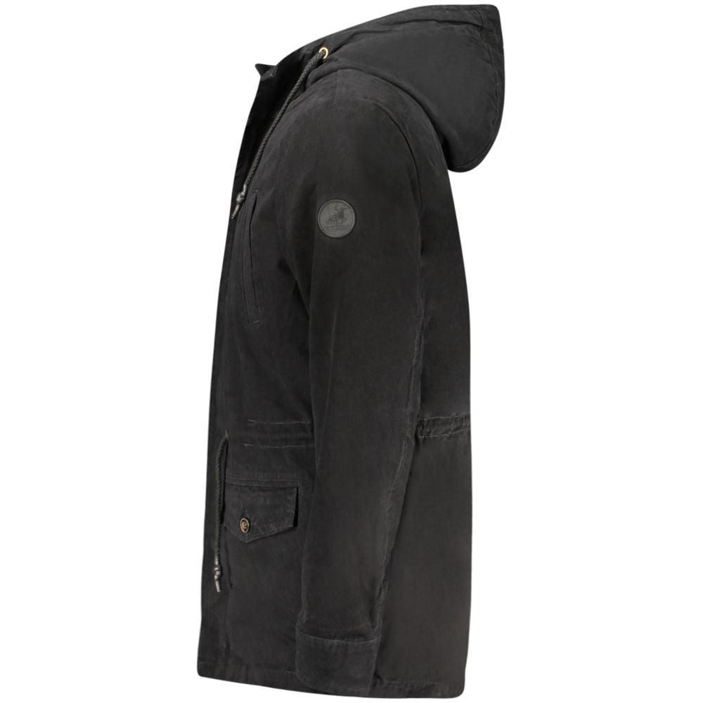 Hooded Parka by U.S. Grand Polo for men in sheep leather polyester fur black features an avant garde silhouette, showcasing refined pockets & hooded and a sophisticated hooded neckline for a polished look.