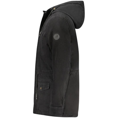 Hooded Parka by U.S. Grand Polo for men in sheep leather polyester fur black features an avant garde silhouette, showcasing refined pockets & hooded and a sophisticated hooded neckline for a polished look.