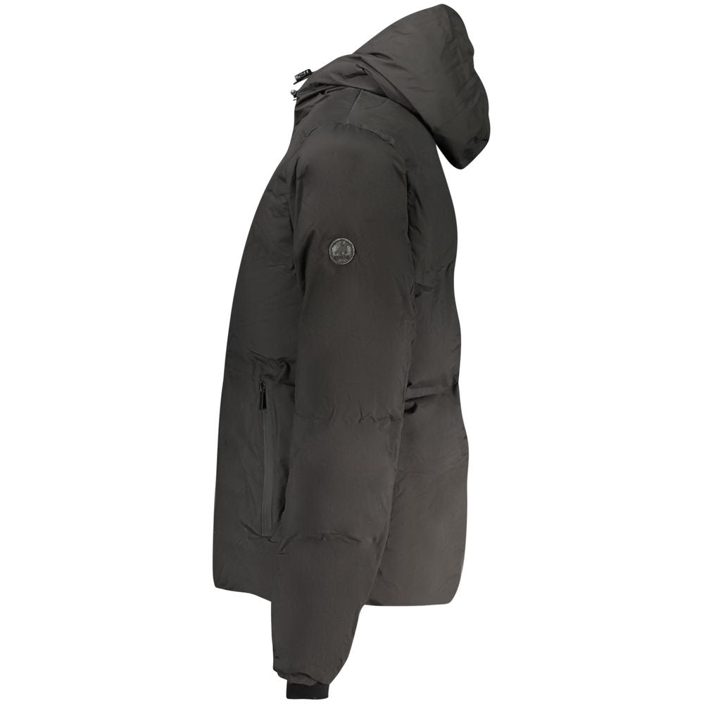 Hooded Windbreaker Jacket by U.S. Grand Polo for men in polyester black features an stylish silhouette, showcasing a sophisticated and performance-driven pockets, hooded & windproof for a premium, stylish look.