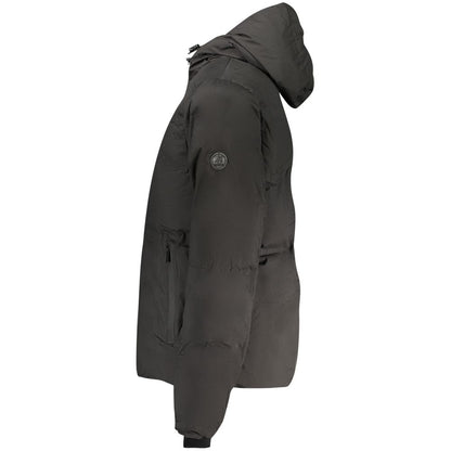 Hooded Windbreaker Jacket by U.S. Grand Polo for men in polyester black features an stylish silhouette, showcasing a sophisticated and performance-driven pockets, hooded & windproof for a premium, stylish look.