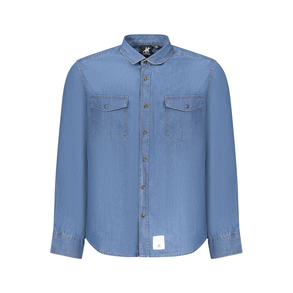 Polo Shirt by U.S. Grand Polo for men in denim cotton blue features a eye catching silhouette, showcasing a refined and for a eye catching finish.