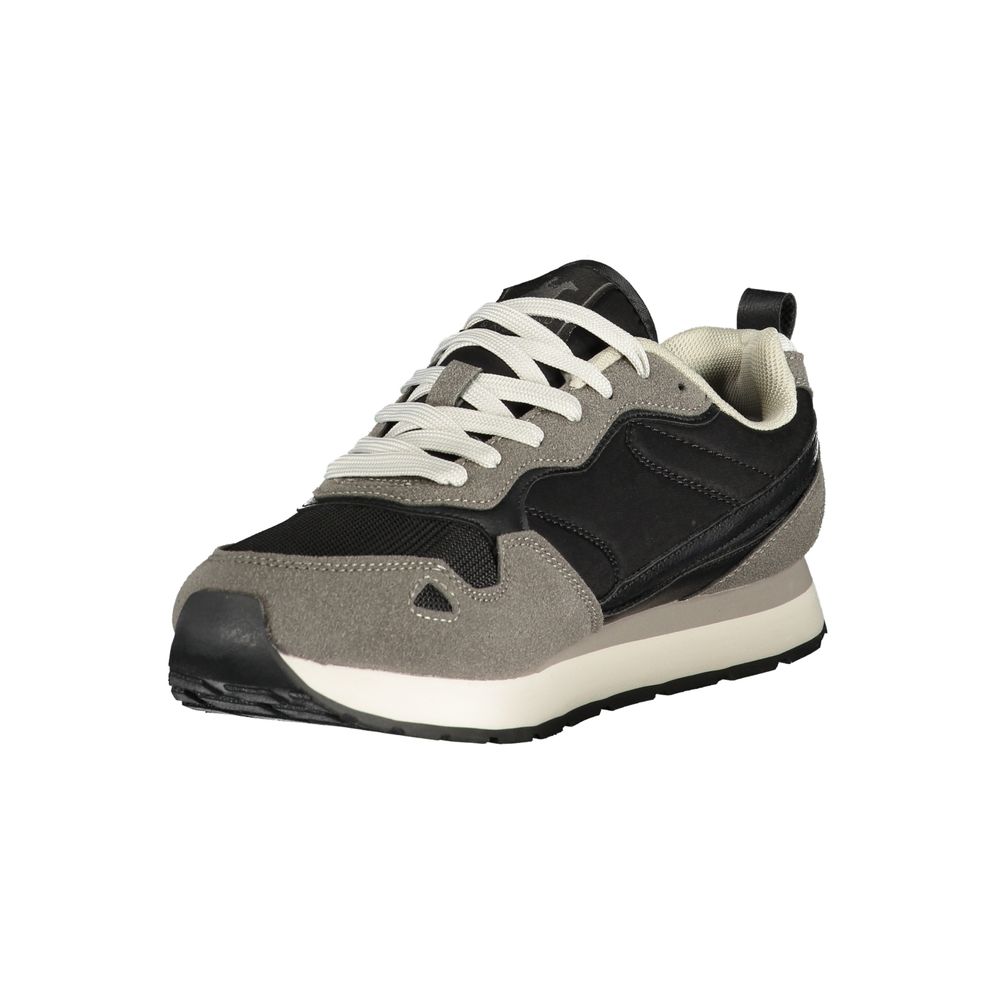 Athletic Sneakers by U.S. Grand Polo for men in polyester & polyurethane black & print features an architectural silhouette, showcasing the premium athletic style of the Men's Athletic Polyester & Polyurethane Sneakers with an architectural finish.