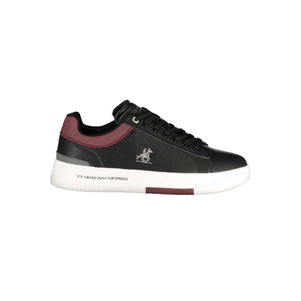 Athletic Sneakers by U.S. Grand Polo for men in polyester & polyurethane black showcases a architectural silhouette, artfully capturing the essence of the Men's Athletic Polyester & Polyurethane Sneakers with its signature architectural athletic style construction.