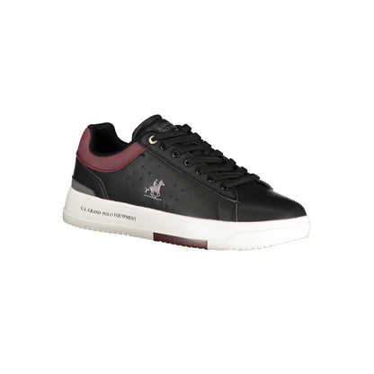 Athletic Sneakers by U.S. Grand Polo for men in polyester & polyurethane black features an architectural silhouette from the Men's Athletic Polyester & Polyurethane Sneakers collection, showcasing a architectural athletic style for a architectural look.