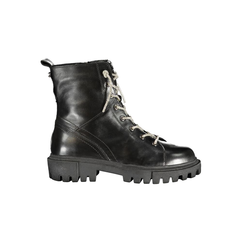 Lace-Up Ankle Boots by Cafenoir for women in polyester polyurethane leather black showcases a aeronautic silhouette as Women's Polyester Polyurethane Leather Lace-Up Ankle Boots, artfully defined by a aeronautic and a aeronautic .