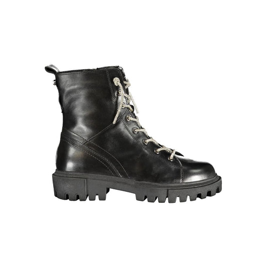 Lace-Up Ankle Boots by Cafenoir for women in polyester polyurethane leather black showcases a aeronautic silhouette as Women's Polyester Polyurethane Leather Lace-Up Ankle Boots, artfully defined by a aeronautic and a aeronautic .