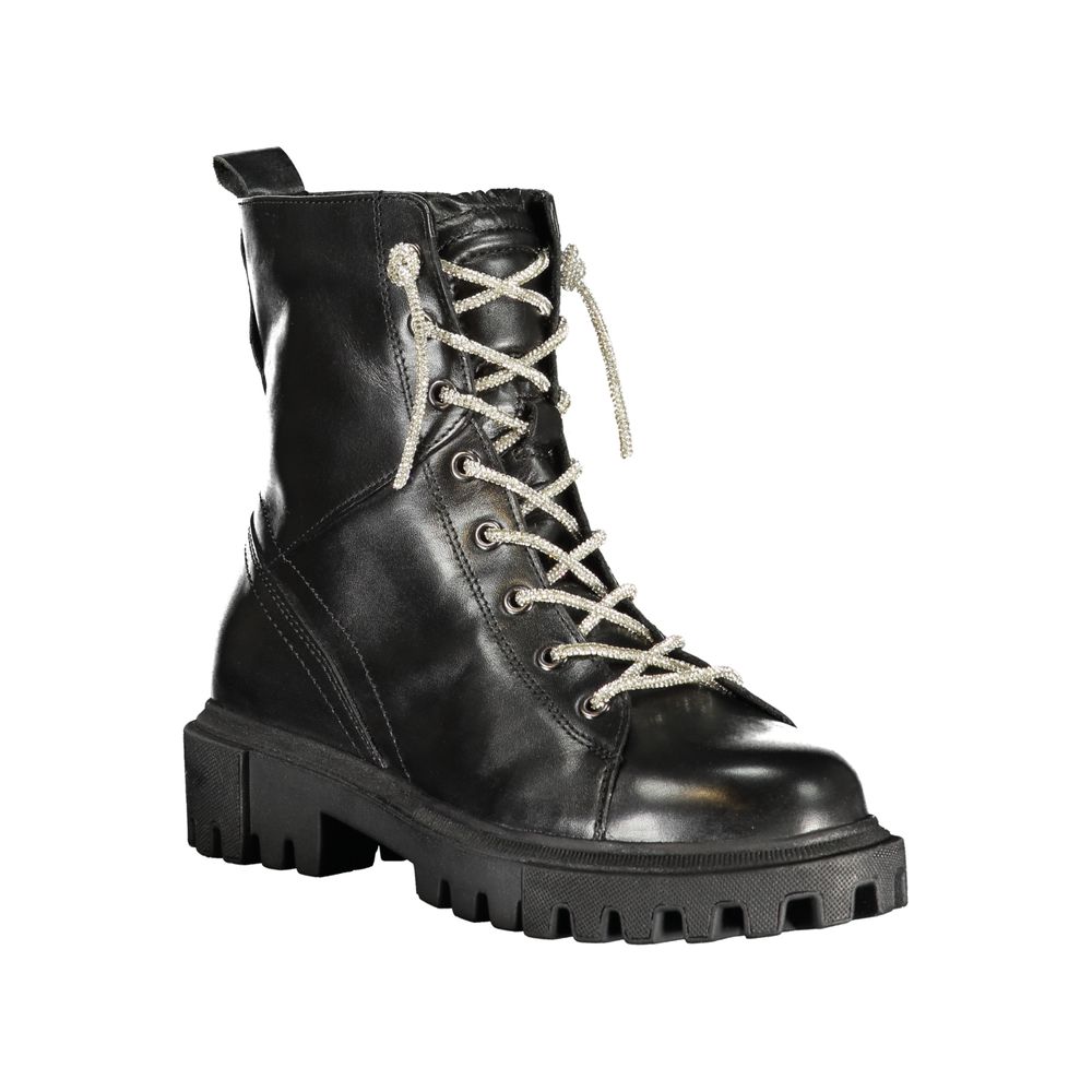 Lace-Up Ankle Boots by Cafenoir for women in polyester polyurethane leather black features an dynamic silhouette, showcasing the dynamic Women's Polyester Polyurethane Leather Lace-Up Ankle Boots design with its distinctive and elegant .
