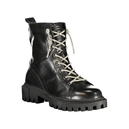 Lace-Up Ankle Boots by Cafenoir for women in polyester polyurethane leather black features an dynamic silhouette, showcasing the dynamic Women's Polyester Polyurethane Leather Lace-Up Ankle Boots design with its distinctive and elegant .