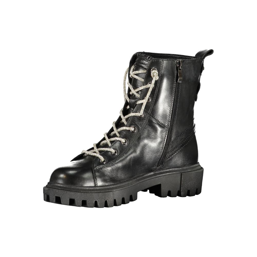 Lace-Up Ankle Boots by Cafenoir for women in polyester polyurethane leather black features an performance-driven Women's Polyester Polyurethane Leather Lace-Up Ankle Boots silhouette, defined by a sophisticated and a performance-driven .