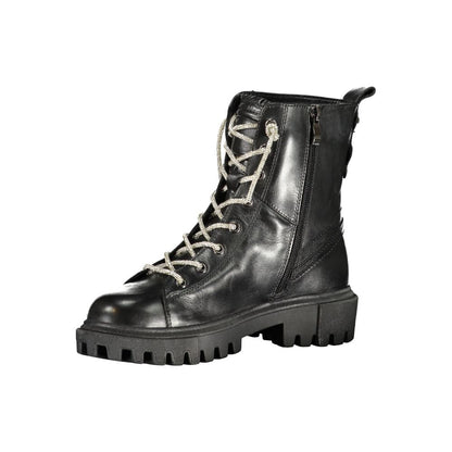 Lace-Up Ankle Boots by Cafenoir for women in polyester polyurethane leather black features an performance-driven Women's Polyester Polyurethane Leather Lace-Up Ankle Boots silhouette, defined by a sophisticated and a performance-driven .