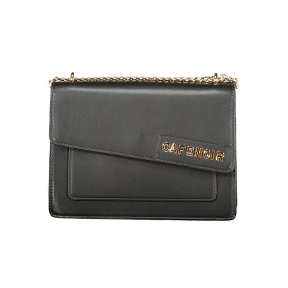 Shoulder Handbag by Cafenoir for women in polyurethane leather black features a signature silhouette, showcasing a secure snap and signature built-in-compartments & external-pockets with versatile shoulder-strap for a sophisticated look.
