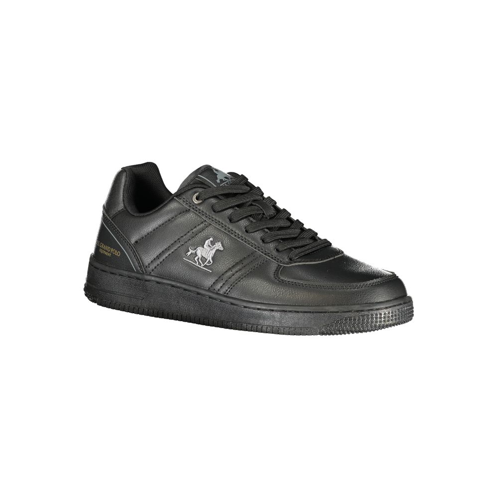 Athletic Sneakers by U.S. Grand Polo for men in polyester & polyurethane black & print presents a sleek silhouette, perfectly capturing the athletic style essence of Men's Athletic Polyester & Polyurethane Sneakers with its sleek design and premium finish.