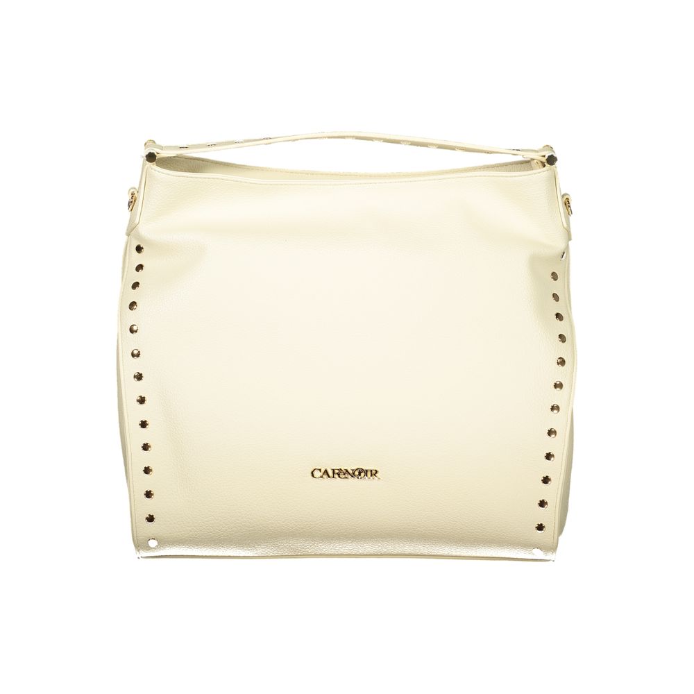 This Shoulder Handbag by Cafenoir for women in polyurethane and beige & signature presents a sculptural silhouette featuring a secure zipper, ample internal-pockets, and versatile shoulder-strap & handle for a sculptural finish.