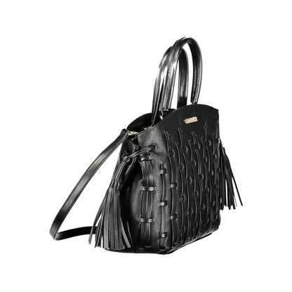 Handbag by Cafenoir for women in polyurethane black presents a ornamental silhouette, showcasing a secure zipper, ample internal-pockets, and versatile shoulder-strap, handle, adjustable-strap & detachable-strap for a ornamental finish.