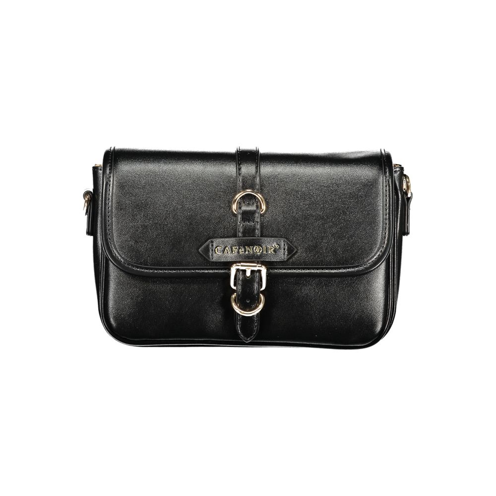 This Handbag by Cafenoir for women in polyurethane leather and black presents a sculptural silhouette featuring a secure snap, ample built-in-compartments & internal-pockets, and versatile shoulder-strap & adjustable-strap for a sculptural finish.