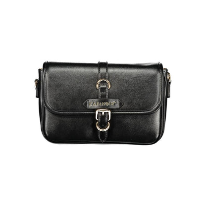 This Handbag by Cafenoir for women in polyurethane leather and black presents a sculptural silhouette featuring a secure snap, ample built-in-compartments & internal-pockets, and versatile shoulder-strap & adjustable-strap for a sculptural finish.