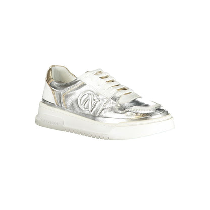 Athletic Sneakers by Cafenoir for women in polyurethane leather gray, silver & print features an architectural silhouette from the Essence Women's Athletic Polyurethane Leather Sneakers collection, showcasing a architectural athletic style for a architectural look.