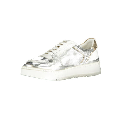 Athletic Sneakers by Cafenoir for women in polyurethane leather gray, silver & print features an architectural silhouette from the Essence Women's Athletic Polyurethane Leather Sneakers collection, showcasing a architectural athletic style for a architectural look.