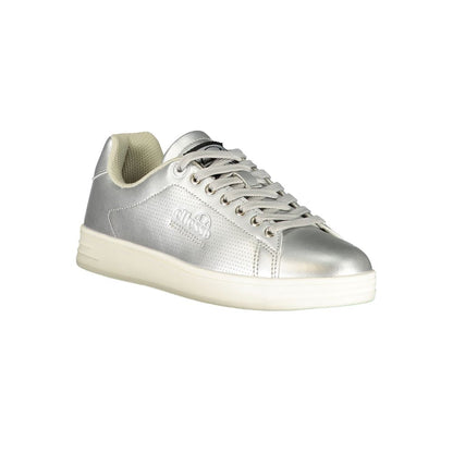 Athletic Sneakers by Ellesse for women in polyester & polyurethane blue, gray & print features an architectural silhouette, showcasing the premium athletic style of the Essence Women's Athletic Polyester & Polyurethane Sneakers with an architectural finish.