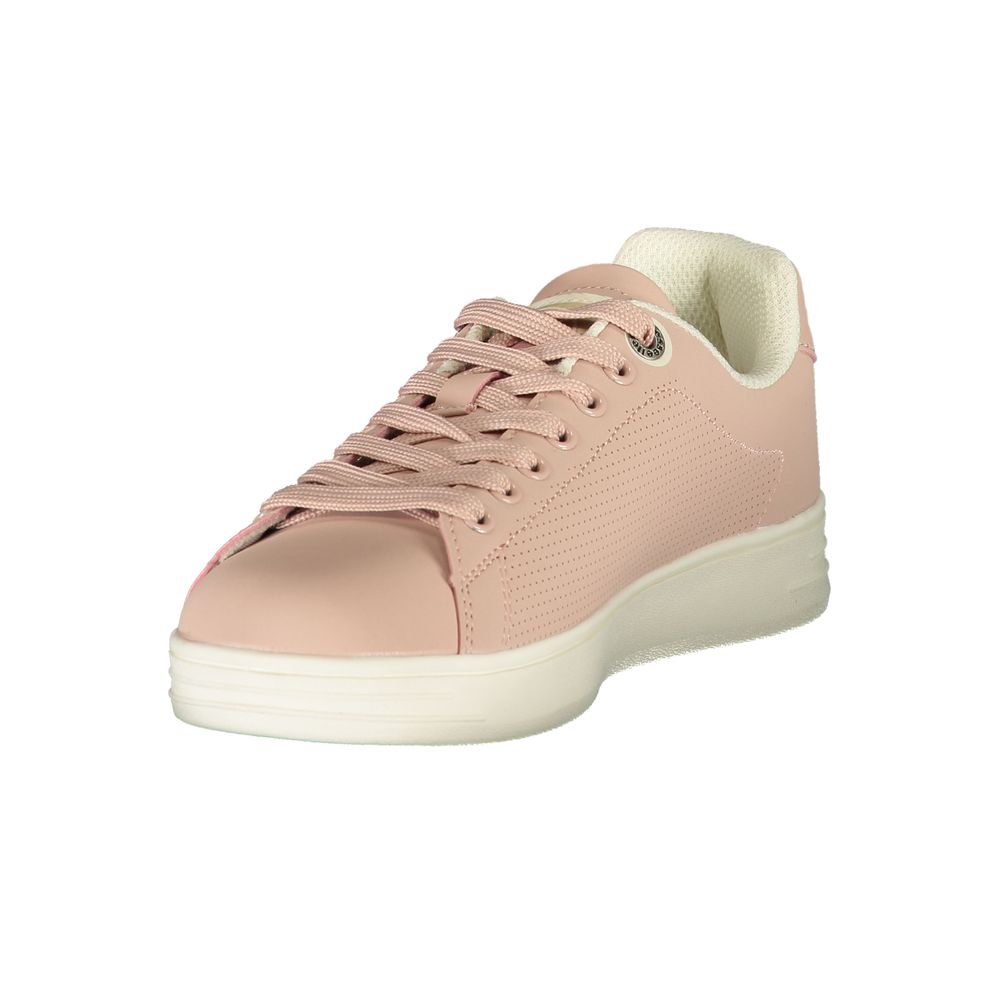 Athletic Sneakers by Ellesse for women in polyester & polyurethane pink, signature & print showcases a architectural silhouette, artfully capturing the essence of the Women's Athletic Polyester & Polyurethane Sneakers with its signature architectural athletic style construction.